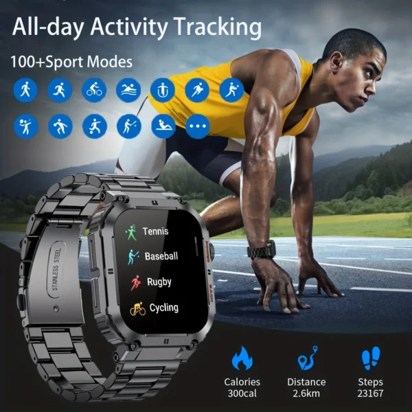 LIGE 1.96 inch New Bluetooth Call Smart Watch Men Sport Fitness Tracker Smartwatch for Android IOS Calculator 400mAh Big battery - Image 4