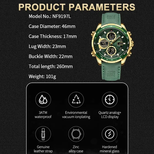 Watches for Men Leather Mens Military Sport Waterproof Watch Quartz WristWatch Chronograph Male Clock - Image 4