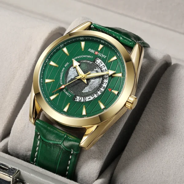 Luxury Mens Watches New Fashion Creative Earth Quartz Wristwatch Leather Sport Watch for Men Clock Relogio Masculino