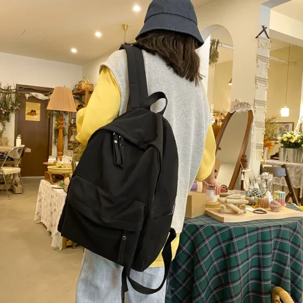 Simple Solid Color Backpack Women 2022 Waterproof Nylon School Bags For Teenager Girls Bookbag Lady Travel Backbag Shoulder Bag - Image 7
