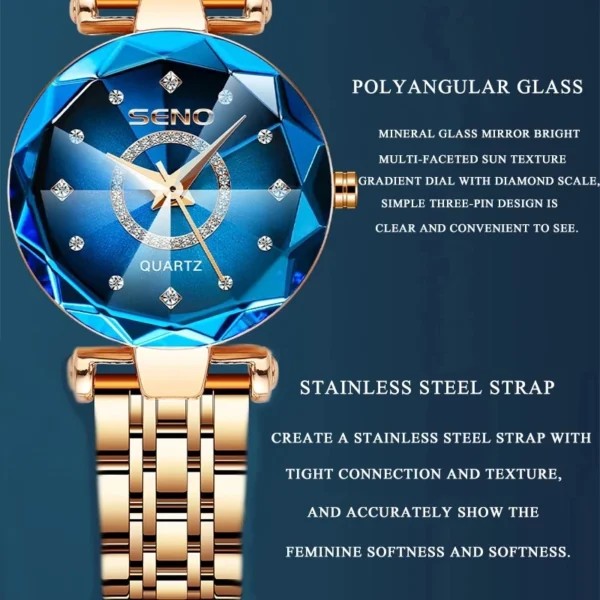 SENO Ocean Star Women Crystal Watch 2025 Top Brand Luxury Rose Gold Women Bracelet Watch For Ladies Wrist Watch Relogio Feminino - Image 4