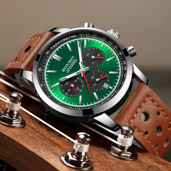 HONMIN Man Luxury Watch High Quality Waterproof Chronograph Luminous Men's Wristwatch Leather Men Quartz Watches Casual Clock - Image 5