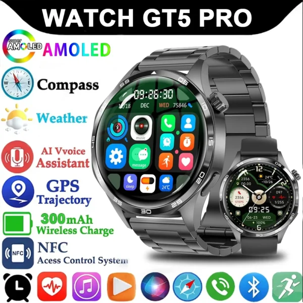 For HUAWEI GT5 Pro GPS NFC Smart Watch Men 360*360 AMOLED Screen Heart rate Bluetooth Call IP67AMOLED Screen Heart rate