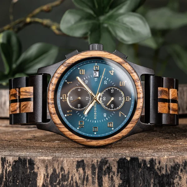 Engraved Wooden Watch for Men BOBO BIRD Chronograph Wristwatch with Luminous Hands Custom Wood Watches Anniversary Gift for Him - Image 8