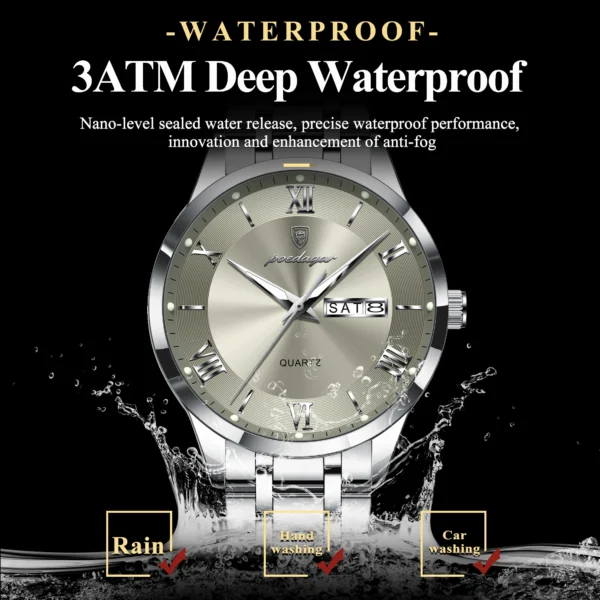 Luxury Fashion Men Clock Waterproof Luminous Date Week Man Wristwatch Sports Stainless Steel Quartz Men's Watches Reloj - Image 3