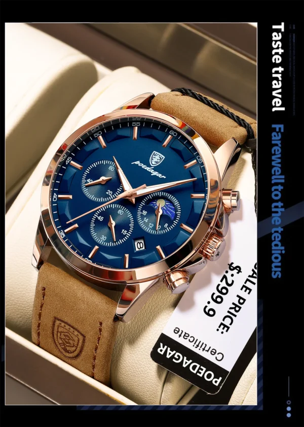 Men Quartz Watch Luxury Sports Waterproof Chronograph Luminous Date Man Wristwatch Business Leather Men's Watches Clock - Image 7