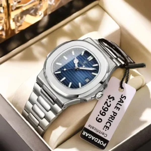 POEDAGAR Luxury Classic Man Watches Luminous Date Stainless Steel Square Quartz Male Clock Waterproof Watch for Men Reloj +Box