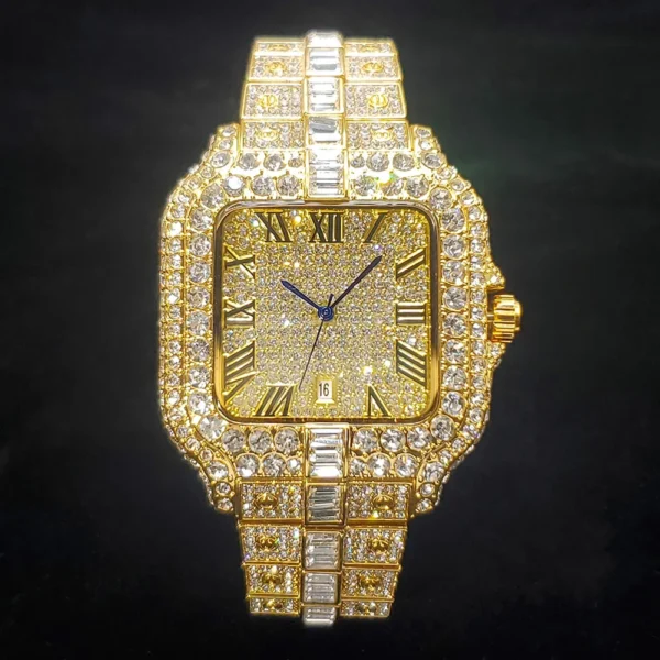 Luxury Diamond Watch for Men Hip Hop Style Bling Bling Iced Out Wristwatch Fashion Square Stainless Steel Waterproof Clock 2024 - Image 5