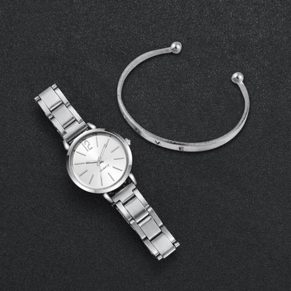 Fashion Women Elagant Watch Casual Simple Steel Strap Quartz Watch Love Bracelet 2PCs Set Temperament Wearing Style - Image 3