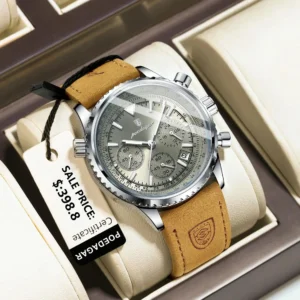 Fashion High Quality Men Clock Chronograph Waterproof Luminous Calendar Man Wristwatch Leather Quartz Men's Watches+Box