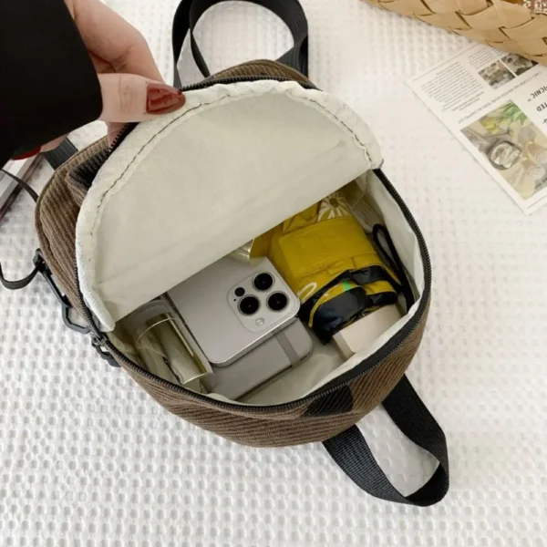 Fashion Women's Mini Backpack Large Capacity Corduroy Backpack Travel Multiple Pocket Rucksack Casual Schoolbag - Image 3