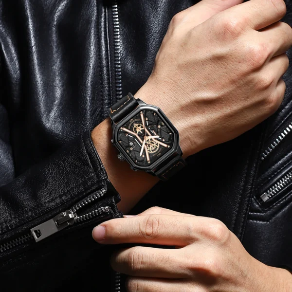 Fashion Men Wristwatches Luxury Chronograph Luminous Waterproof Date Man Watch Square Dial Leather Quartz Waterproof Date - Image 6