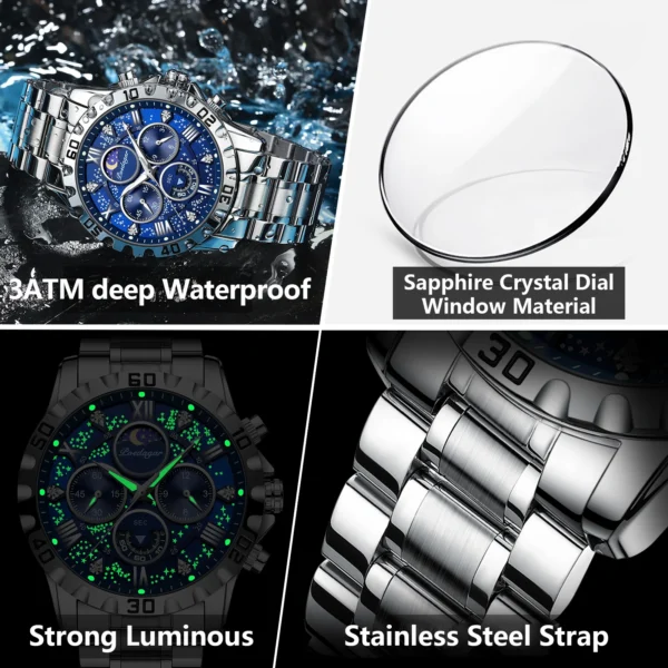 Top Luxury Man Wristwatch Waterproof Luminous Chronograph Men's Quartz Watch Stainless Steel Casual Sports Men Watches - Image 4