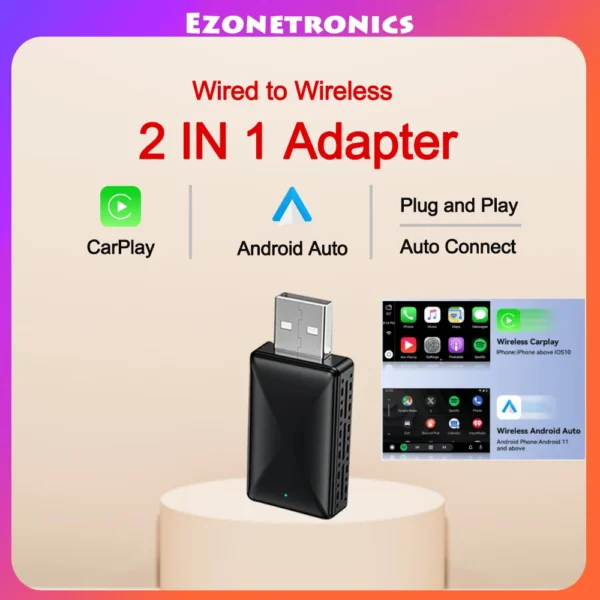 2in1 Wired to Wireless CarPlay Android Auto Adapter for OEM Car Stereo With USB Plug and Play - Image 2