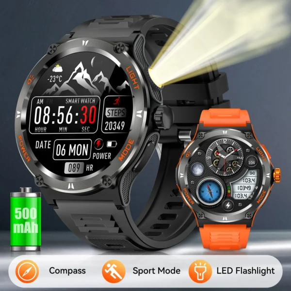Smart Watch 3ATM Waterproof 1.53" New KT76 Men Sport With Compass And LED Flashlight Heart Rate Sleep Analysis Bluetooth