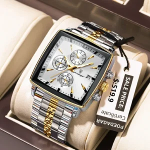 Luxury Square Sport Man Wristwatch Waterproof Luminous Chronograph Quartz Men's Watches Stainless Steel Men Watch Reloj