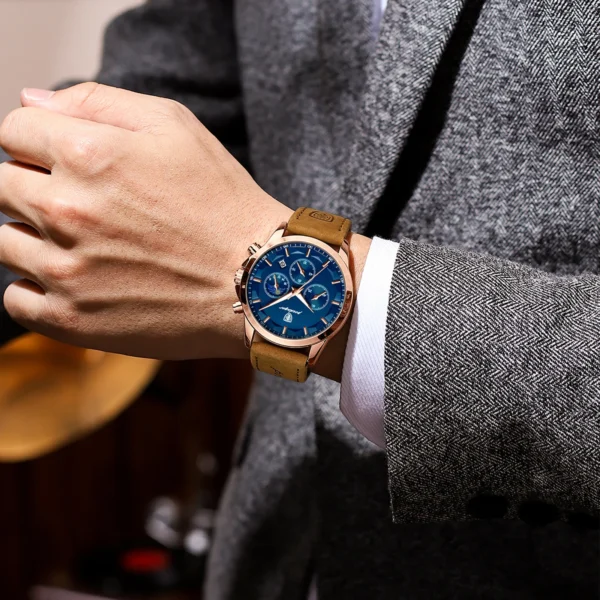 Men Quartz Watch Luxury Sports Waterproof Chronograph Luminous Date Man Wristwatch Business Leather Men's Watches Clock - Image 6