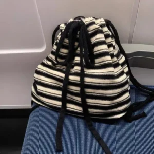 Maillard Idle Sle Stripe Fashion Canvas Backpack 2025 Spring and Summer New Knitted Schoolbag Large Capacity Backpack