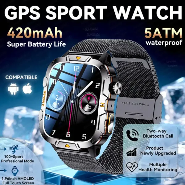 2025 New For Xiaomi Military Grade Smart Watch Men 1.96" AMOLED 5ATM Waterproof Sports FitnessTracker BT Call Smartwatches Women