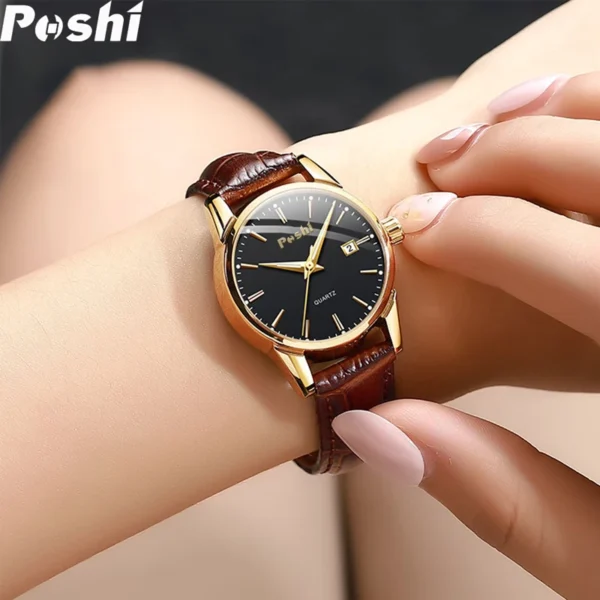 POSHI Fashion Watch for Women Luxury Leather Strap Simple Quartz Watches Original Design Waterproof Calendar Casual Laides Clock - Image 2