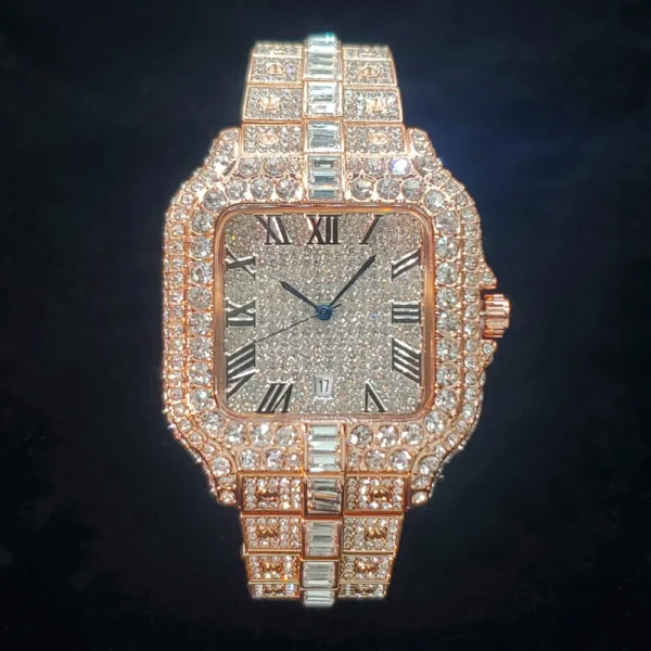 Luxury Diamond Watch for Men Hip Hop Style Bling Bling Iced Out Wristwatch Fashion Square Stainless Steel Waterproof Clock 2024 - Image 9