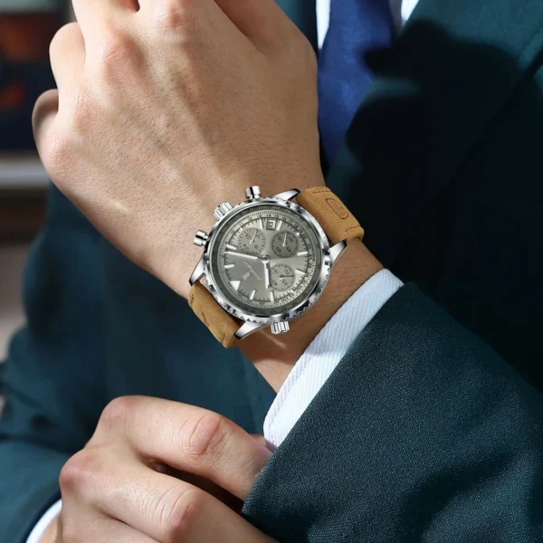 Fashion High Quality Men Clock Chronograph Waterproof Luminous Calendar Man Wristwatch Leather Quartz Men's Watches+Box - Image 6