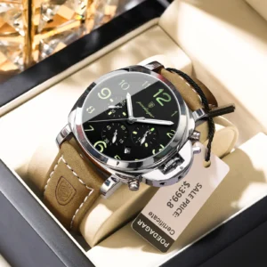 Luxury Man Watch Chronograph Waterproof Luminous Date Watch for Men Casual Leather Sports Military Men's Quartz Watches