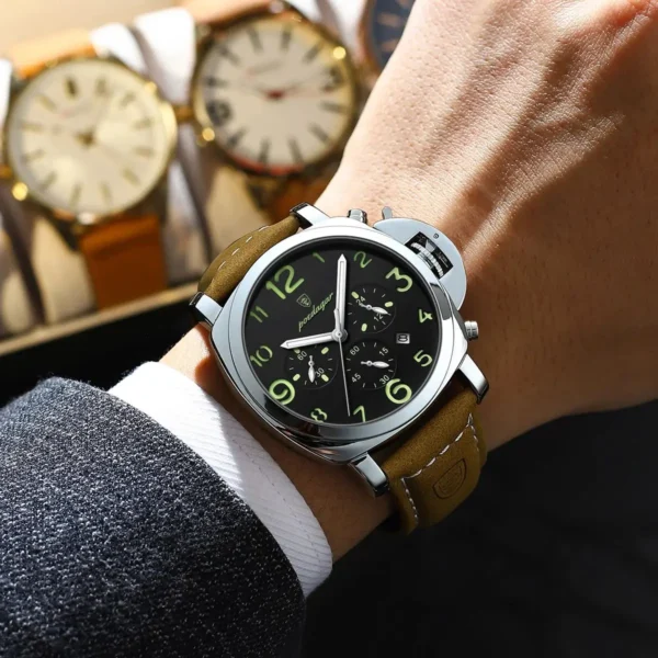 Luxury Man Watch Chronograph Waterproof Luminous Date Watch for Men Casual Leather Sports Military Men's Quartz Watches - Image 6