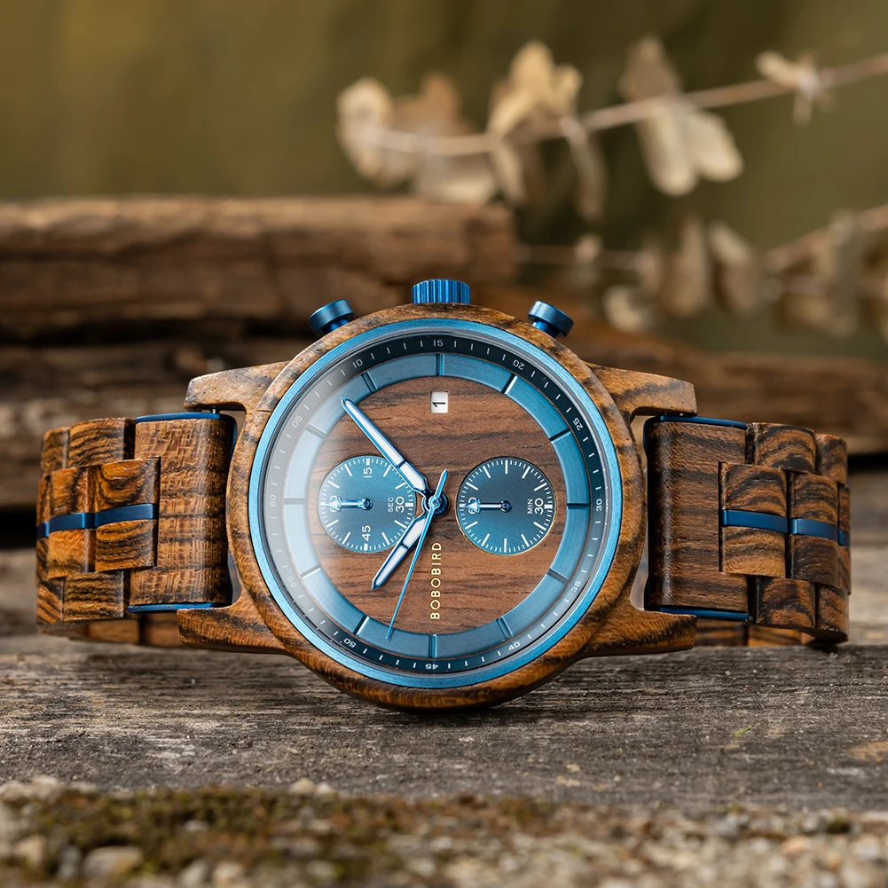 BOBO BIRD Wood Watch Men Business Japanese Quartz Movement Watches Engraved Chronograph Wristwatch with Date Display Custom Gift - Image 3