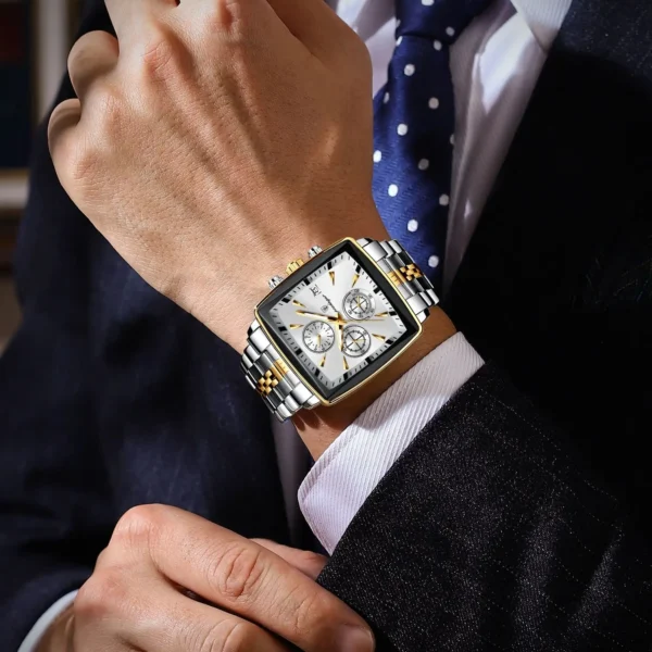 Luxury Square Sport Man Wristwatch Waterproof Luminous Chronograph Quartz Men's Watches Stainless Steel Men Watch Reloj - Image 6