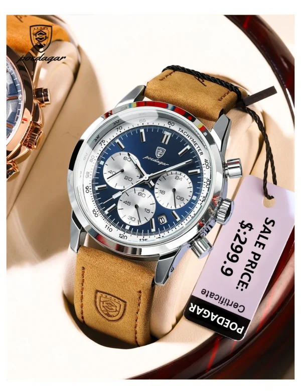 Fashion Luxury Man Watch Leather Luminous Waterproof Chronograph Men's Quartz Wristwatch Sport Military Watches For Men - Image 7