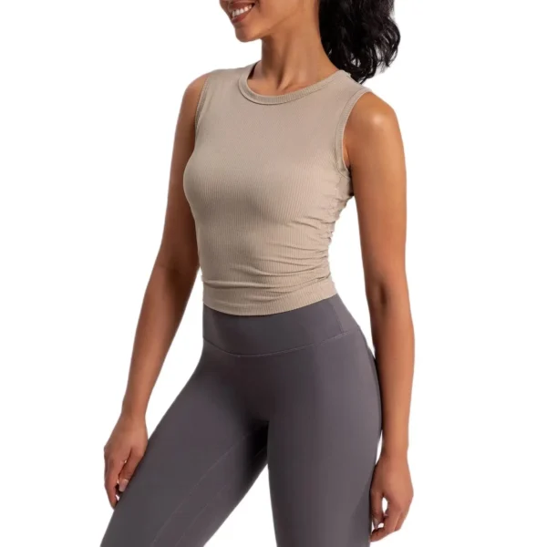 2025 Summer Women's Sports Vest Tank Vest Sleeveless Yoga Vest ruched Slim-fit Quick-dry Sports Tops Running Shirt Fitness Top - Image 4