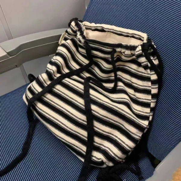 Maillard Idle Sle Stripe Fashion Canvas Backpack 2025 Spring and Summer New Knitted Schoolbag Large Capacity Backpack - Image 2