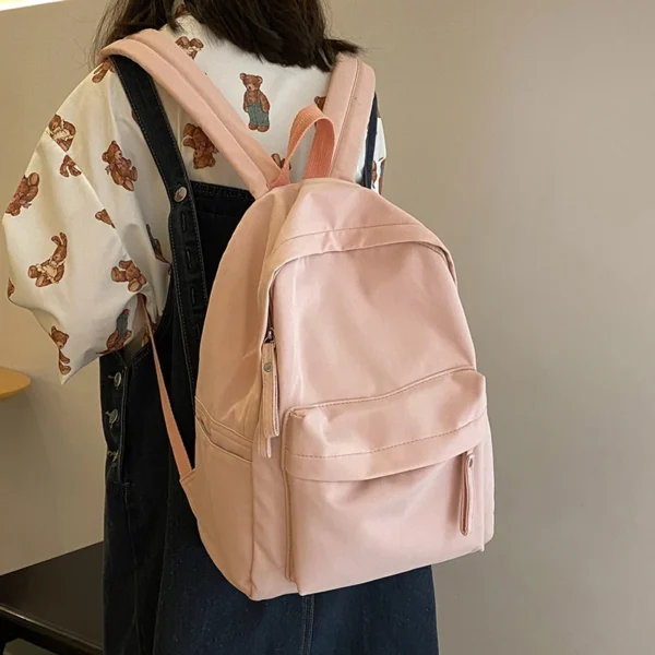 Simple Solid Color Backpack Women 2022 Waterproof Nylon School Bags For Teenager Girls Bookbag Lady Travel Backbag Shoulder Bag - Image 4