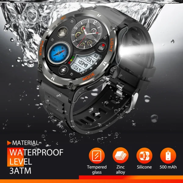 Smart Watch 3ATM Waterproof 1.53" New KT76 Men Sport With Compass And LED Flashlight Heart Rate Sleep Analysis Bluetooth - Image 2