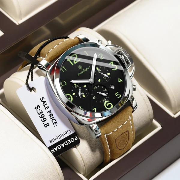 Luxury Man Watch Chronograph Waterproof Luminous Date Watch for Men Casual Leather Sports Military Men's Quartz Watches - Image 2