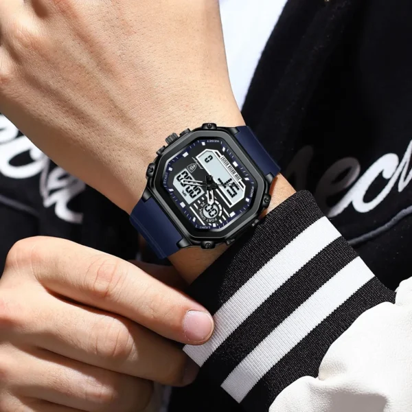 LED Sport Men Clock Dual Time Display Digital Week Date Square Man Watch Electronic Silicone Strap Men's Quartz Watches - Image 6