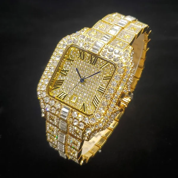 Luxury Diamond Watch for Men Hip Hop Style Bling Bling Iced Out Wristwatch Fashion Square Stainless Steel Waterproof Clock 2024 - Image 6