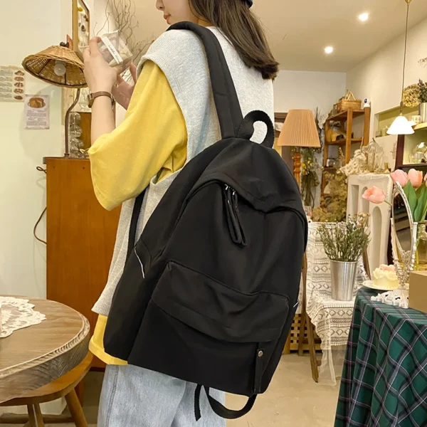 Simple Solid Color Backpack Women 2022 Waterproof Nylon School Bags For Teenager Girls Bookbag Lady Travel Backbag Shoulder Bag - Image 2