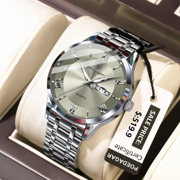 Luxury Fashion Men Clock Waterproof Luminous Date Week Man Wristwatch Sports Stainless Steel Quartz Men's Watches Reloj - Image 2