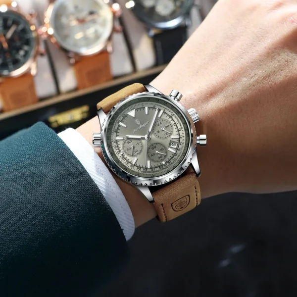 Fashion High Quality Men Clock Chronograph Waterproof Luminous Calendar Man Wristwatch Leather Quartz Men's Watches+Box - Image 5