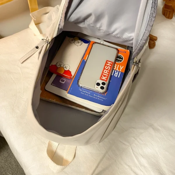 Simple Solid Color Backpack Women 2022 Waterproof Nylon School Bags For Teenager Girls Bookbag Lady Travel Backbag Shoulder Bag - Image 9