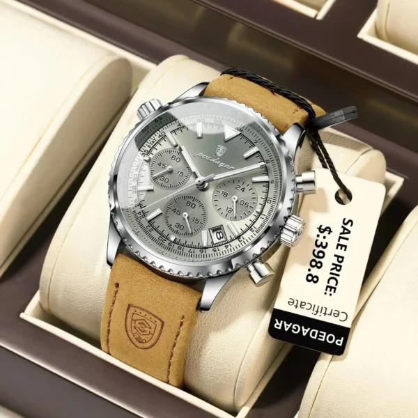 Fashion High Quality Men Clock Chronograph Waterproof Luminous Calendar Man Wristwatch Leather Quartz Men's Watches+Box - Image 2