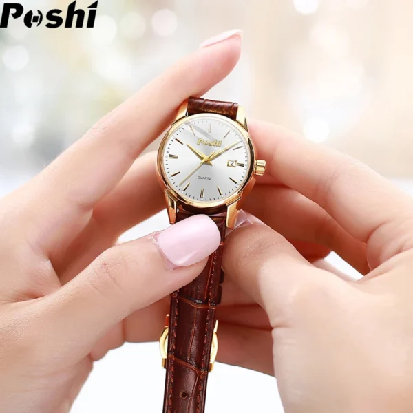 POSHI Fashion Watch for Women Luxury Leather Strap Simple Quartz Watches Original Design Waterproof Calendar Casual Laides Clock - Image 4