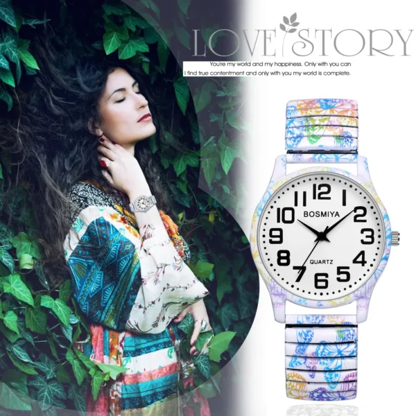 LANCARDO Bohemian Style Elastic Strap Women's Watch Analog Quartz Easy to Wear Arabic Numerals Graduated Exquisite Fashion Watch - Image 4