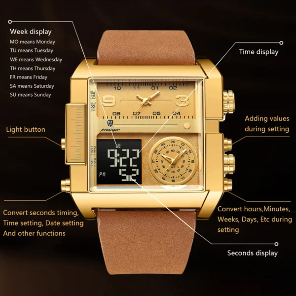Luxury Man Wristwatch Rectangle Waterproof Luminous Day Week Men Watch Digital Multifunction Men's Watches Quartz Reloj - Image 4