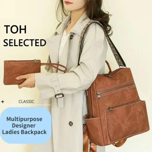 Fashion Designer Travel Women's Backpack Large Capacity Retro Ladies Shoulder Bag Purse Anti-theft Handbags Shoulder Bag - Image 4