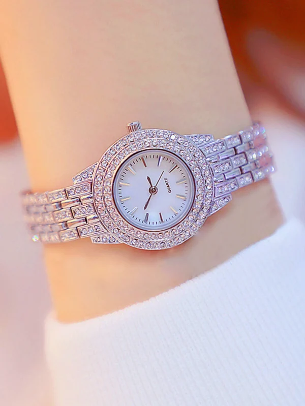 2pcs Fashionable Diamond Studded Real Nail Scale Alloy Set Quartz Bracelet Watch FOR WOMEN'S Watches - Image 4