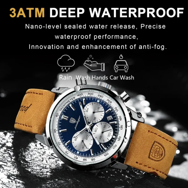 Fashion Luxury Man Watch Leather Luminous Waterproof Chronograph Men's Quartz Wristwatch Sport Military Watches For Men - Image 3