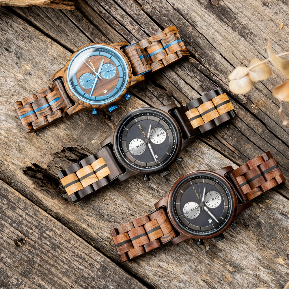 BOBO BIRD Wood Watch Men Business Japanese Quartz Movement Watches Engraved Chronograph Wristwatch with Date Display Custom Gift - Image 5